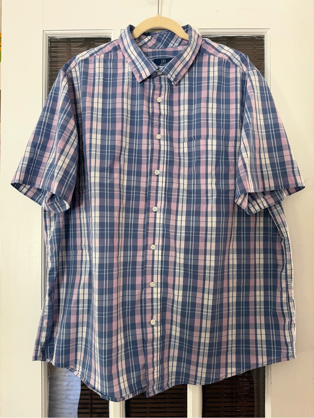 George Men’s 2XL‎ Blue Pink Plaid Button Up Short Sleeve Shirt | SKU 0239